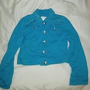 Girls teal blue embellished Jean jacket